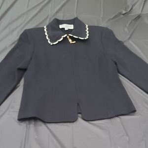 St. John Womens Zip Up Black Sweater With Cream And Gold Accents Size  2